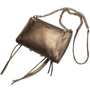Rebecca Minkoff Moto 3-Zip Crossbody Pebbled Leather Bag Gold